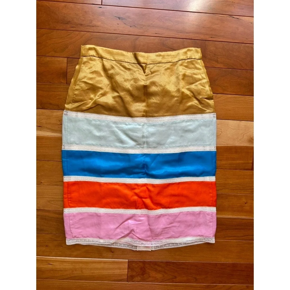 J.Crew Crochet Ribbon‎ Skirt Colorblock Linen Cupro Pencil Skirt A0809 NWT 6